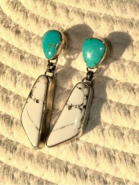 Kingman Turquoise and White Buffalo Dangle Earrings - Women Jewelry